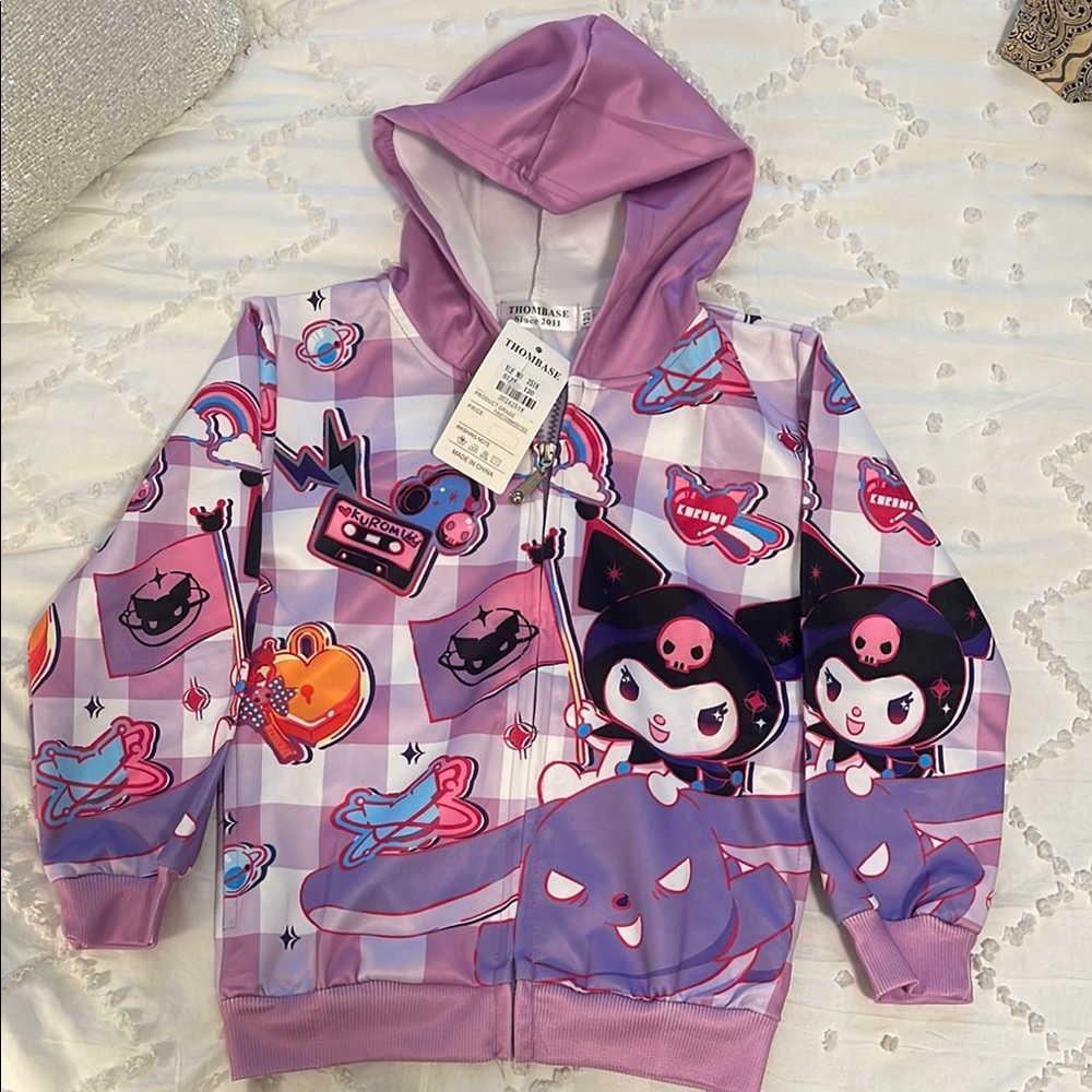 NWT kuromi anime hello kitty fall zip girls sweatshirt, size 120 or 5–6 year